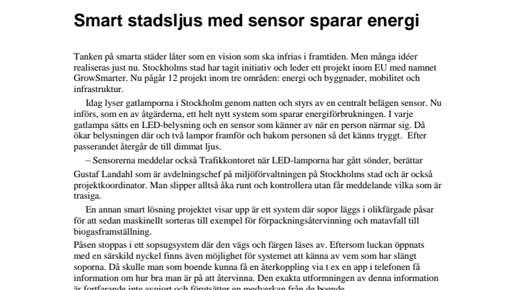 Smart stadsljus med sensor sparar energi