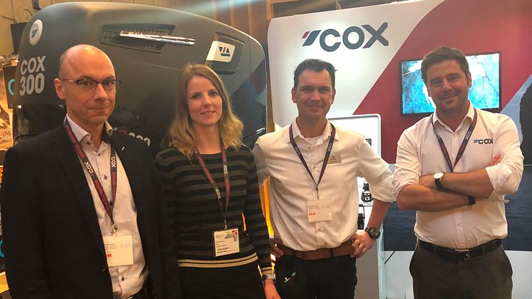 L-R, Piet de Wolf, Laurina van der Maas, Martin Wijs of De Wolf and Joel Reid,  Global Sales Director, Cox Powertrain 