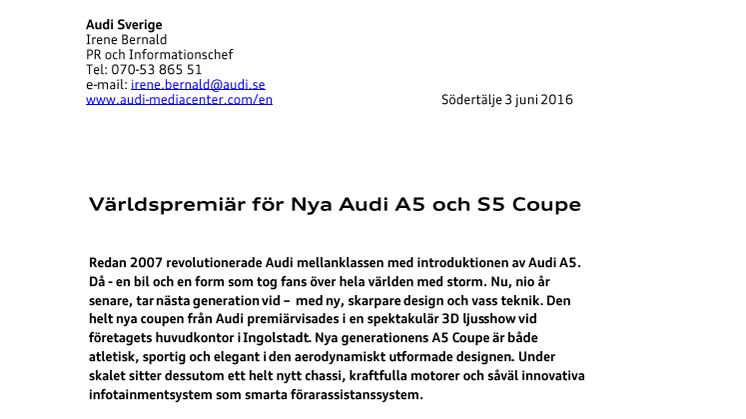 Världspremiär för Nya Audi A5 och S5 Coupe