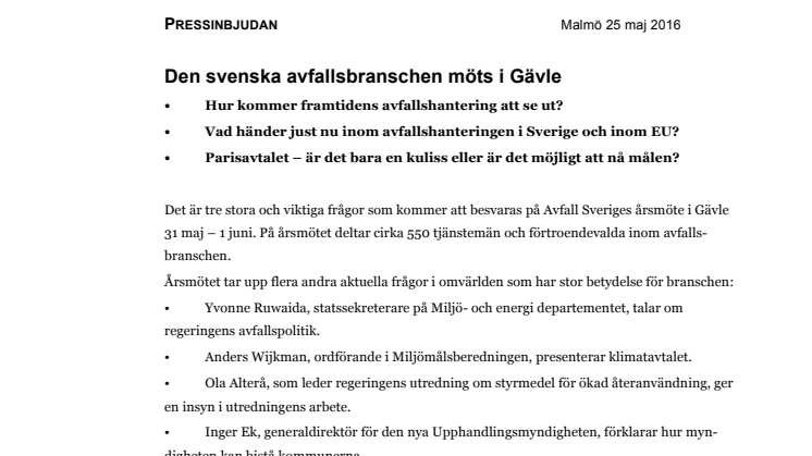 Den svenska avfallsbranschen möts i Gävle