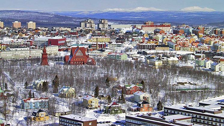 Kiruna stad med dess kyrka i centrum. Foto: Kjell-Åke Halldén