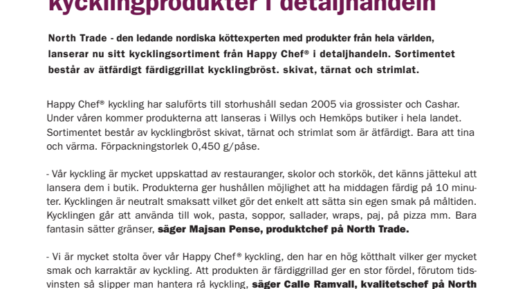 North Trade lanserar Happy Chef® kycklingprodukter i detaljhandeln 