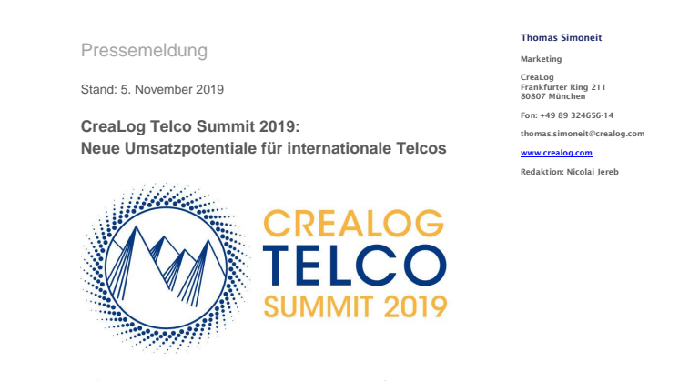 CreaLog Telco Summit 2019: Neue Umsatzpotentiale für internationale Telcos