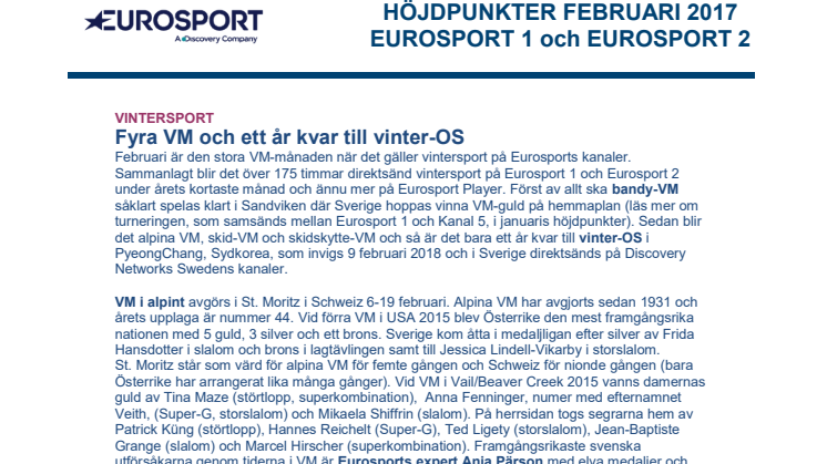 Eurosports höjdpunkter i februari - dokument