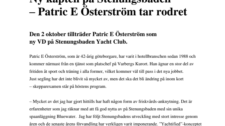 Ny kapten på Stenungsbaden – Patric E Österström tar rodret