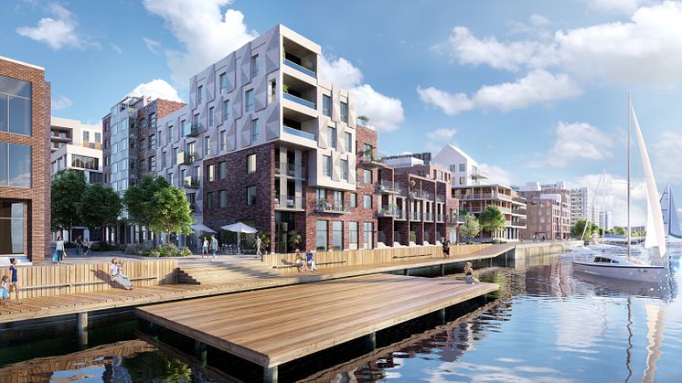 Många vill bo i lägenheterna som byggs i Oceanhamnen i Helsingborg. Mer än hälften av bostäderna i projektet Oceanateljén är redan uppbokade, säger Bjurfors fastighetsmäklare Kirsa Persson.