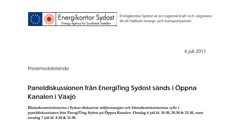 Paneldiskussionen från EnergiTing Sydost sänds i Öppna Kanalen i Växjö