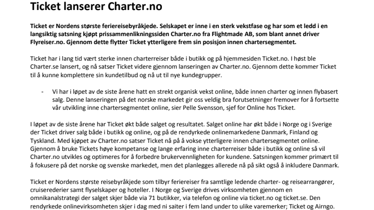 Ticket lanserer Charter.no