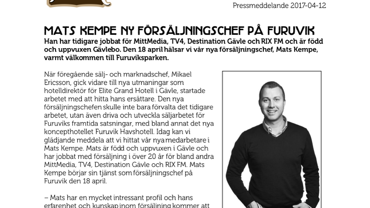Mats Kempe ny försäljningschef på Furuvik