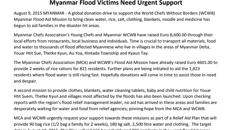 Myanmar Flood Victims Need Urgent Support 