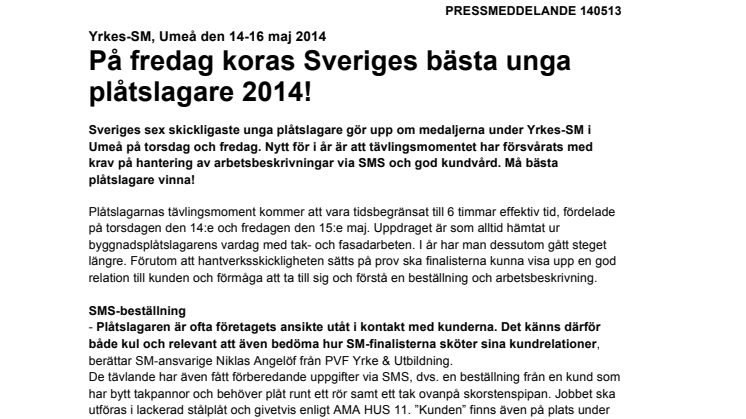 På fredag koras Sveriges bästa unga plåtslagare 2014!