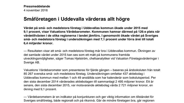 Värdebarometern 2015 Uddevallas kommun