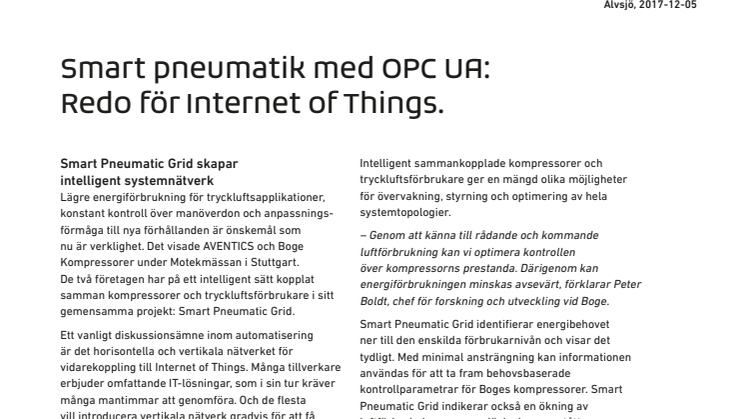 Smart pneumatik med OPC UA: Redo för Internet of Things.