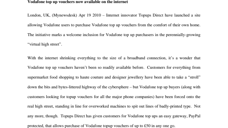 Vodafone top up vouchers now available on the internet