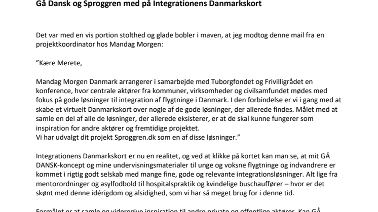 GÅ DANSK og Sproggren.dk med på Integrationens Danmarkskort