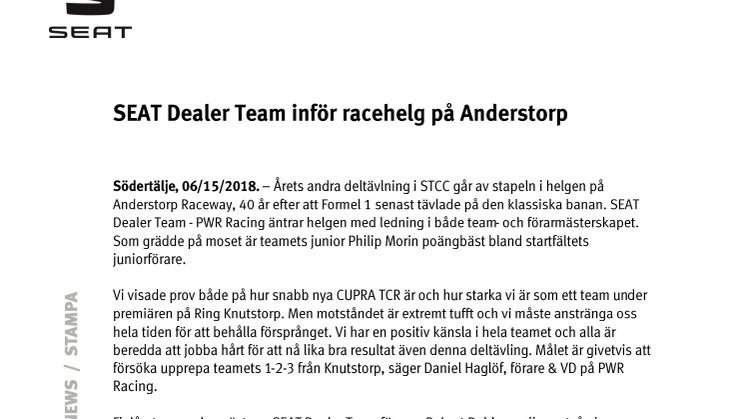 SEAT Dealer Team - PWR Racing inför racehelg på Anderstorp Raceway