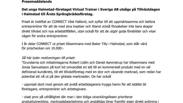 Virtual Trainer  Årets Språngbrädesföretag i Halland