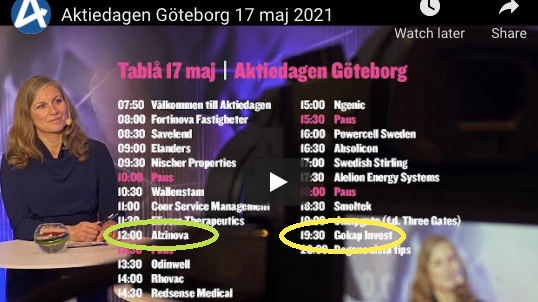 Alzinova och GOKAP Invest presenterar den 17 maj på Digitala Aktiedagen