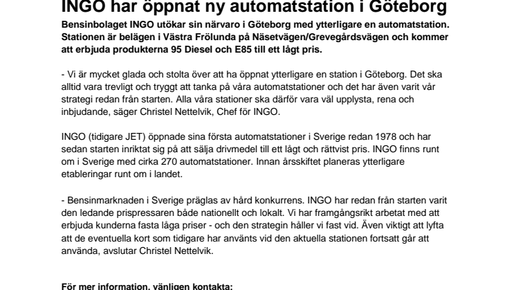 INGO har öppnat ny automatstation i Göteborg