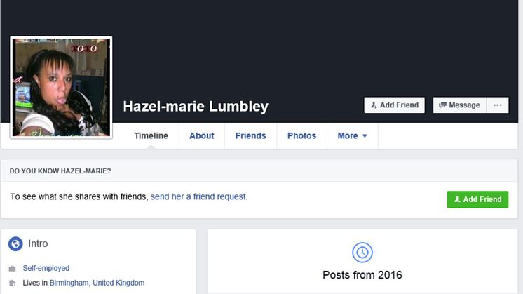 Hazell Lumbley's Facebook profile, used to sell cigarettes