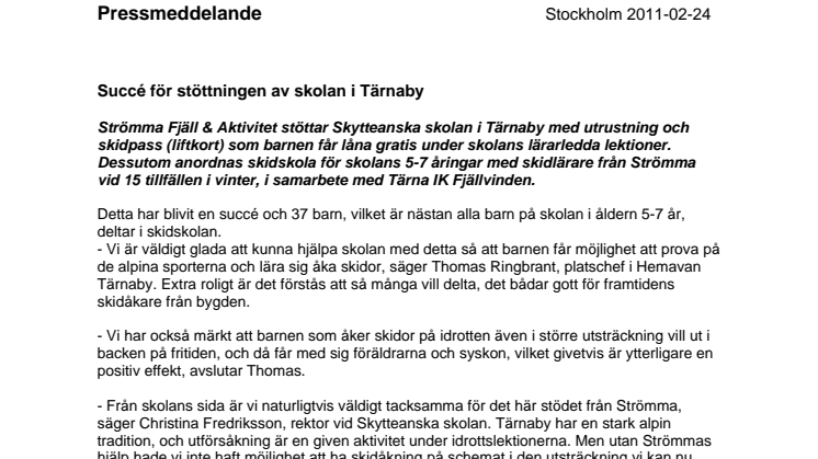 Succé för stöttningen av skolan i Tärnaby