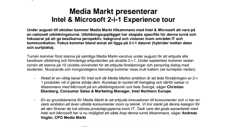 Media Markt presenterar Intel & Microsoft 2-i-1 Experience tour