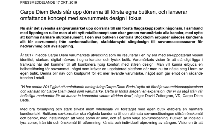 Carpe Diem Beds slår upp dörrarna till första egna butiken, och lanserar omfattande koncept med sovrummets design i fokus