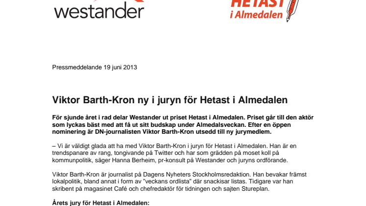 Viktor Barth-Kron ny i juryn för Hetast i Almedalen 