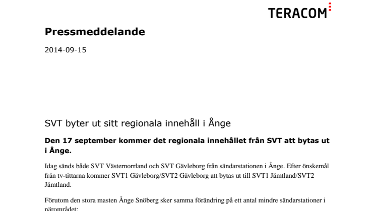SVT byter ut sitt regionala innehåll i Ånge