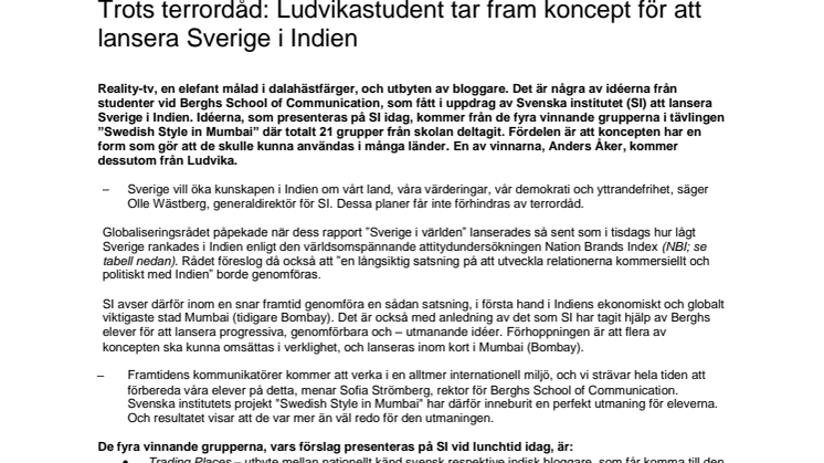 Trots terrordåd: Ludvikastudent tar fram koncept för att lansera Sverige i Indien