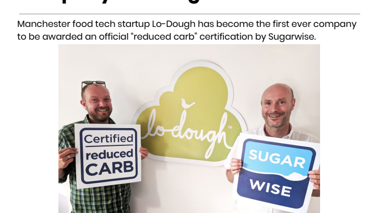 Food tech startup becomes first ever “reduced carb” certified product with Sugarwise
