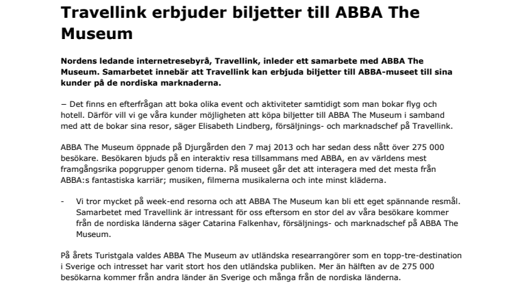 Travellink erbjuder biljetter till ABBA The Museum
