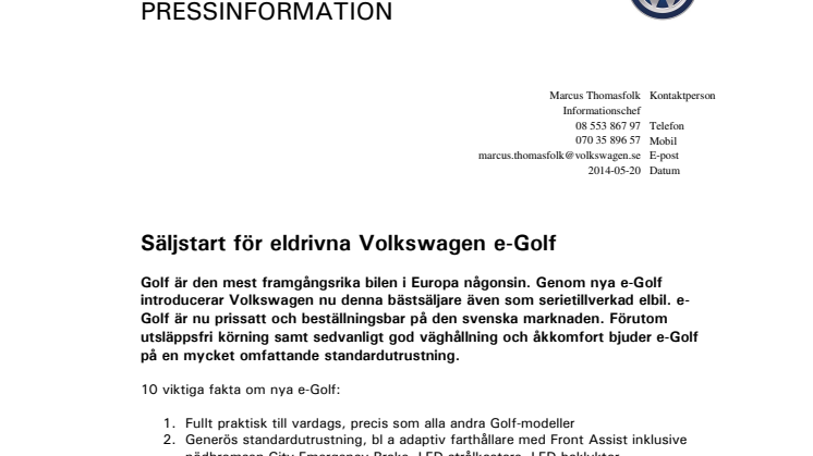Info e-Golf 