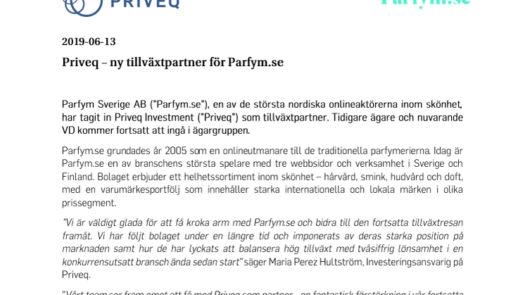 Priveq - ny tillväxtpartner för Parfym.se