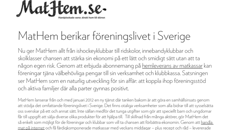MatHem berikar föreningslivet i Sverige