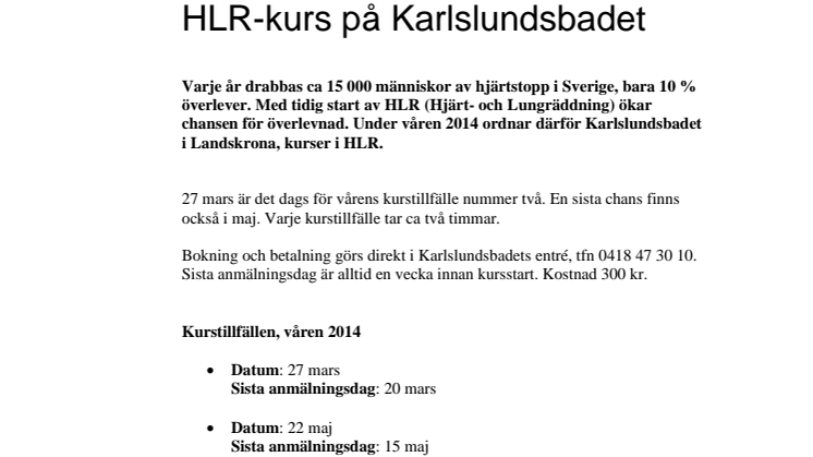 HLR-kurs på Karlslundsbadet