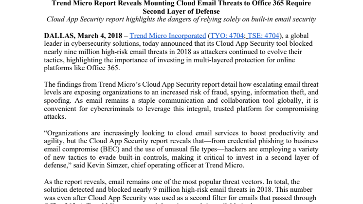 Rapport från Trend Micro visar att Office 365 behöver ett extra lager av e-postskydd