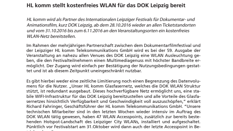 HL komm stellt kostenfreies WLAN für das DOK Leipzig bereit