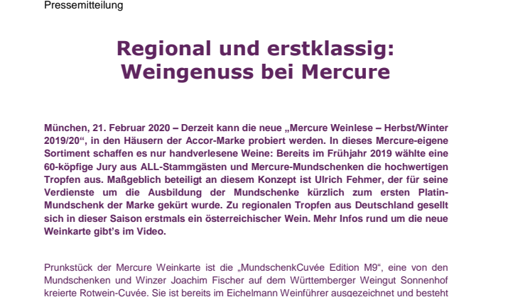 Regional und erstklassig: Weingenuss bei Mercure 