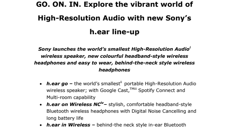 ​Få den beste høyoppløste lydkvaliteten med Sonys nye h.ear serie