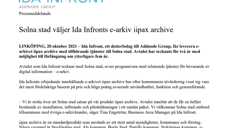 Pressmeddelande - Solna stad väljer Ida Infronts e-arkiv iipax archive_20211020.pdf