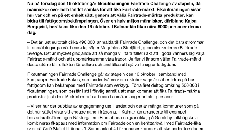Nära 6000 fikar Fairtrade i Kalmar län på torsdag