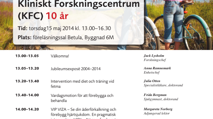 Program inför Kliniskt Forskningscentrum tioårsjubileum