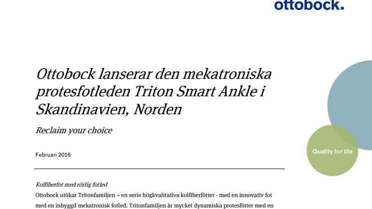 Ottobock lanserar protesfotleden Triton Smart Ankle  i Skandinavien, Norden 