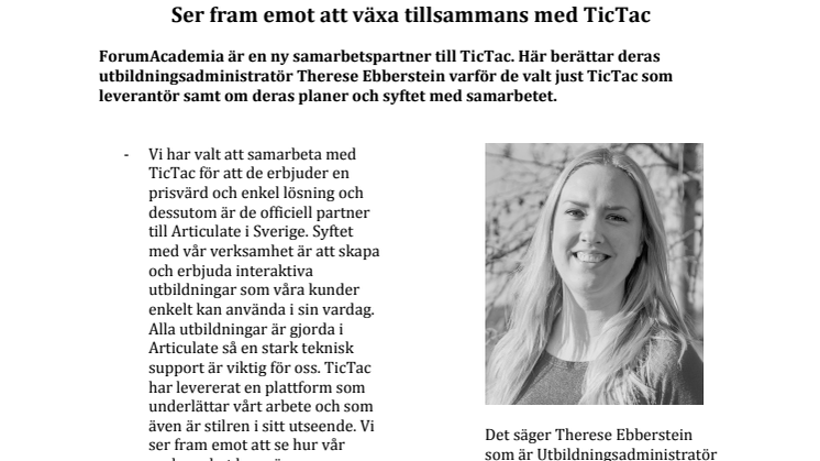 Ser fram emot att växa tillsammans med TicTac