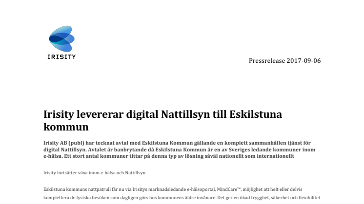 Irisity levererar digital Nattillsyn till Eskilstuna kommun