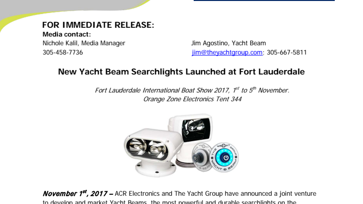 New Yacht Beam Searchlights Launched at Fort Lauderdale