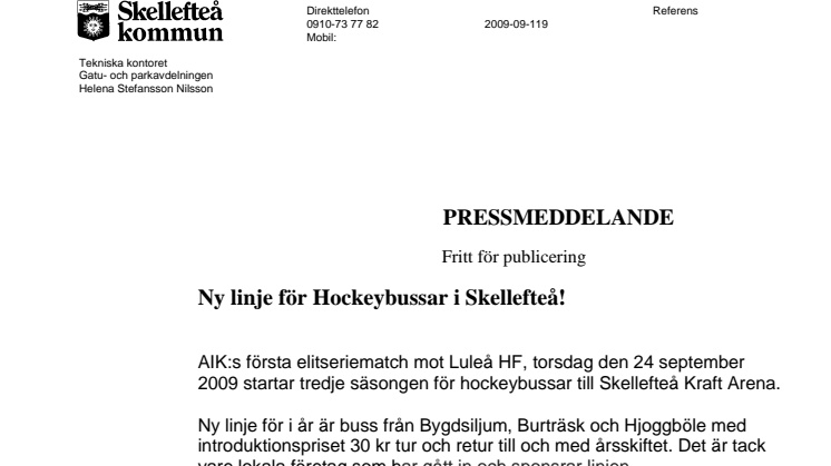 Ny linje för Hockeybussar i Skellefteå! 