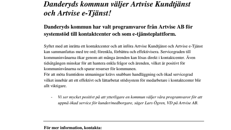Danderyds kommun väljer Artvise Kundtjänst och Artvise e-Tjänst!