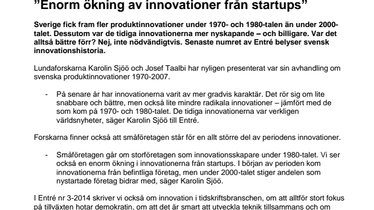 ”Enorm ökning av innovationer från startups”